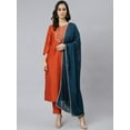 thumbnail image 3 of Janasya Indian Women's Rust Orange Poly Silk Solid Kurta with Pant and Dupatta, 3 of 10