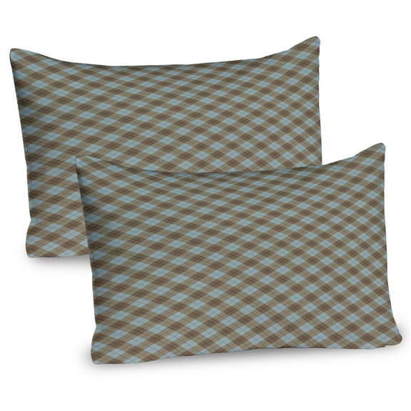 Ambesonne Brown Plaid Pillow Sham 2 Pack, Repeated Bicolor Tartan, 36"x20", Pale Slate Blue Dark Tan