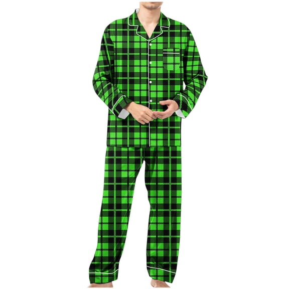 APEXFWDT Christmas Men's Flannel Pajama Sets, Soft Plaid PJS Long Sleeve Sleepwear 2 Piece Button Down Lounge Set for Men Set Loungewear S-3XL