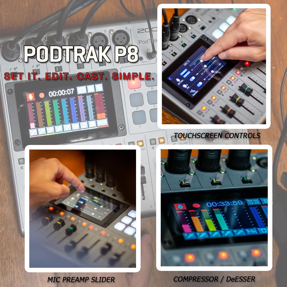 Zoom PodTrak P8 Portable Multitrack Podcast Recorder with Microphone Pop  Filter Kit - Walmart.com