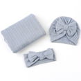 thumbnail image 2 of 3 Pack Baby Newborn Hats Set Knot Beanie Hats Soft for Infant Baby Girls Boys Caps 0-6 Months Blue 0-1 Years, 2 of 3