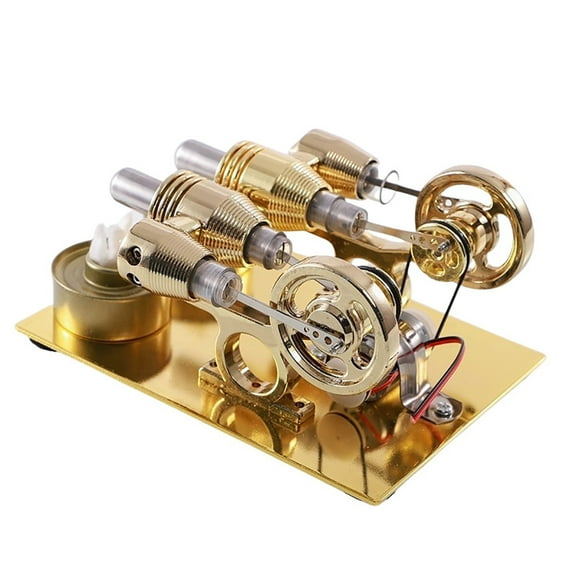 ENGINEKIT Stirling 2-Cylinder Engine Model Kit Low Temperature Difference Machine Science Physics Experiment Model with LED Lights