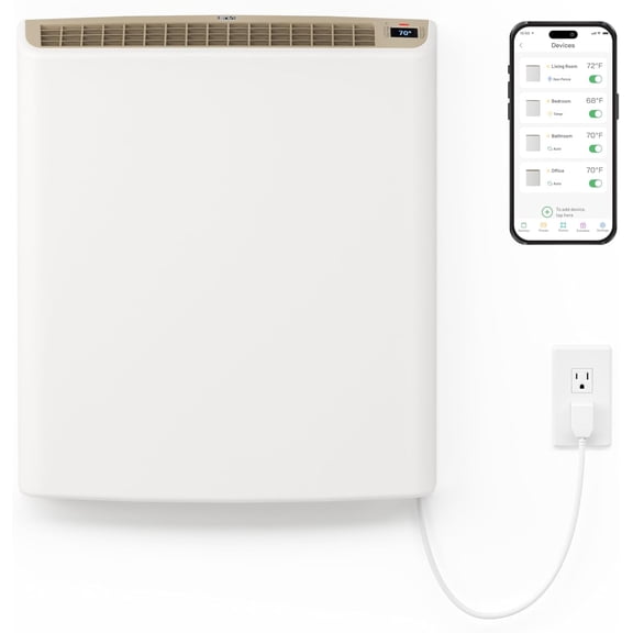 Smart Envi Wi-fi Plug-in Electric Wall Heater - Energy Efficient Smart Heaters for Indoor Use - App Controlled Electric Heater with Thermal Shut Off Switch - Compatible with Alexa & Google Home