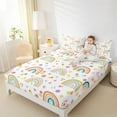 thumbnail image 4 of Manfei Cartoon Rainbow Bed Sheets for Girls, Colorful Blossoms King Sheets, Kawaii White Sheet Set, Breathable Home Decor 4pcs, 4 of 7
