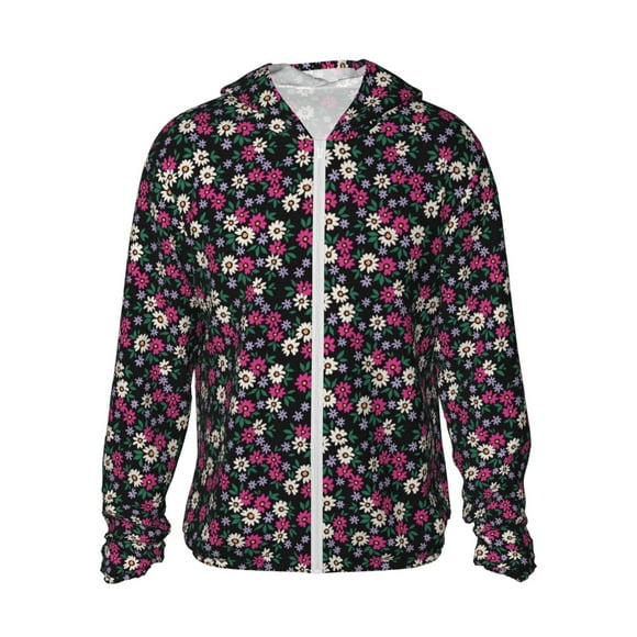 Vsdgher Chemises à Capuche Imprimé Fleurs pour Hommes Femmes, Manches Longues Protection Solaire Pêche pour Course Natation-Petit