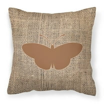 Carolines Treasures BB1043-BL-BN-PW1818 Butterfly Burlap and Brown   Canvas Fabric Decorative Pillow BB1043 18H x18W