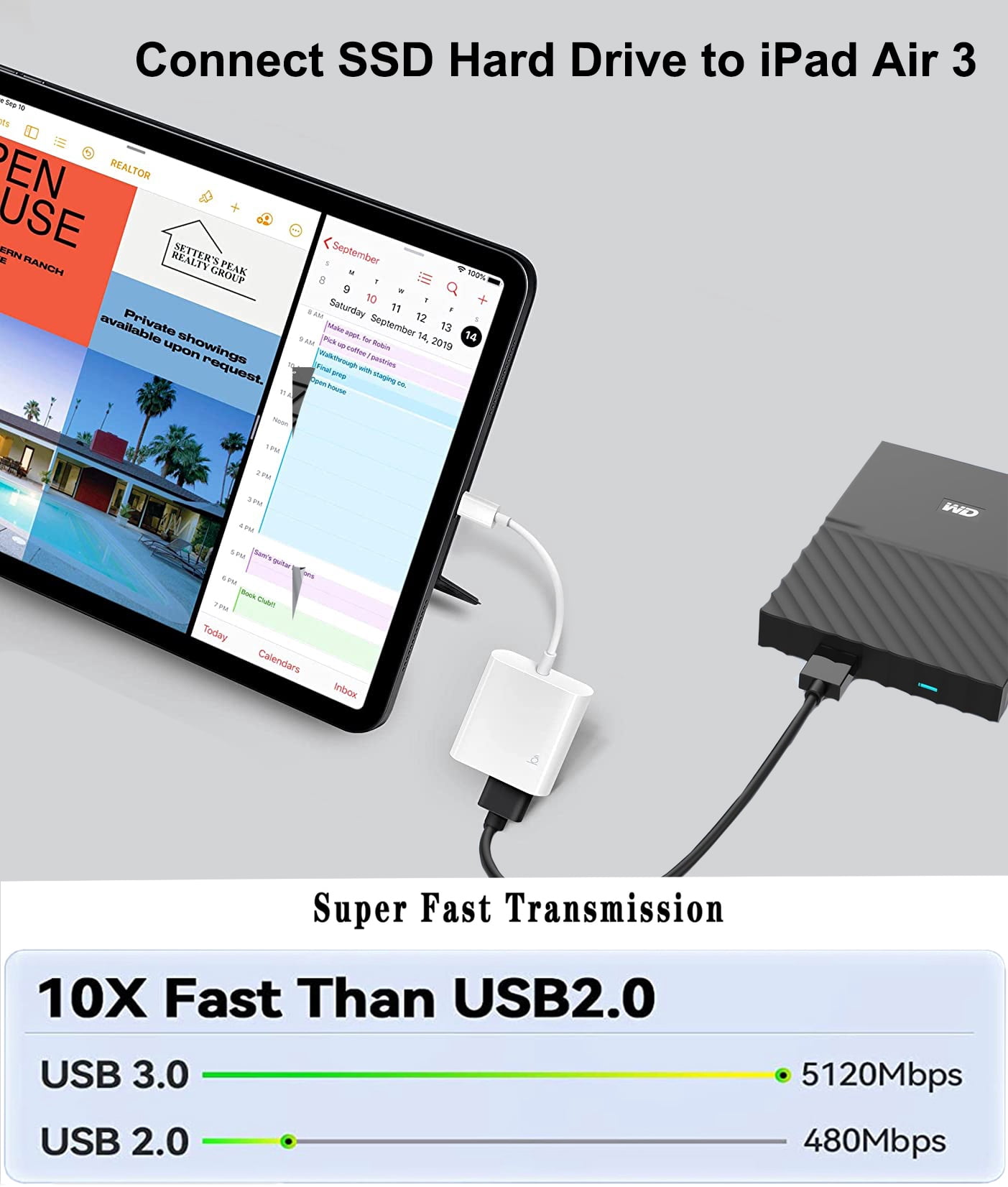 Apple Lightning to USB Camera Adapter with Charging Port for iPhone/iPad to Connect USB Flash Drive, SSD Hard Drive, Card Reader, Keyboard, Mouse, Hubs, MIDI, Plug & Play