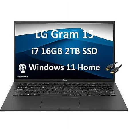 LG Gram 15 15Z95P 15.6" FHD Touchscreen (Intel Core i7-1195G7, 16GB RAM, 2TB SSD) Ultra-Light & Slim Business Laptop, 19.5-Hr Battery Life, Backlit, Fingerprint, Wi-Fi, Webcam, IST Cable, Win 11 Home