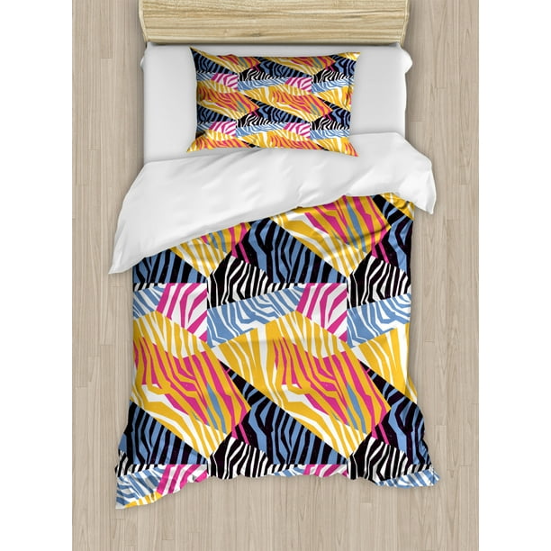 Safari Duvet Cover Set, Colorful Animal Skin Zebra Print Wildlife