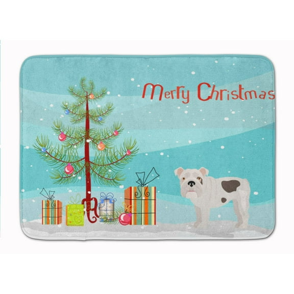 Bulldog, English Bulldog Christmas Tree Machine Washable Memory Foam Mat