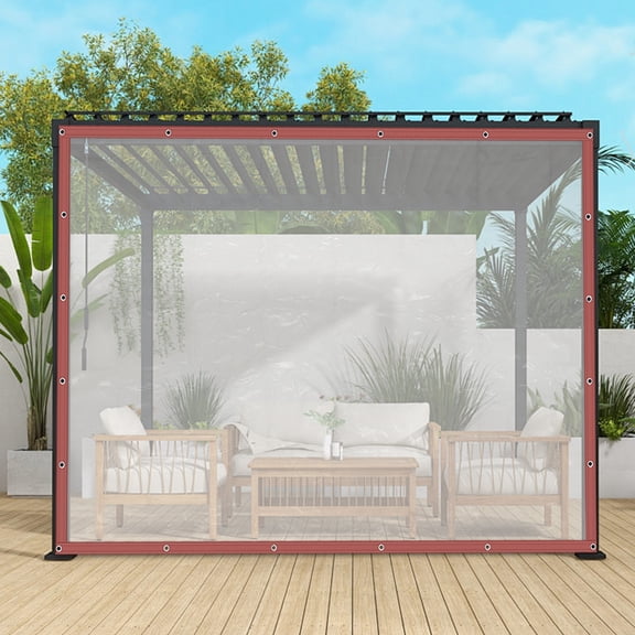 8X8ft Clear Waterproof Tarp Tarpaulin with Grommets, PVC Heavy Duty Outdoor Garden Rainproof Covering,Transparent Waterproof Tarpaulin Tarp Cover for Patio,Porch and Outdoor