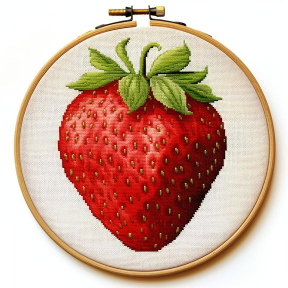 Red Strawberry 11CT Stamped Cross Stitch Kits Easy for Beginners Child with Hoop DIY Needlepoint Counted Embroidery Kits Art Craft Wall Decor 12x12IN(2)