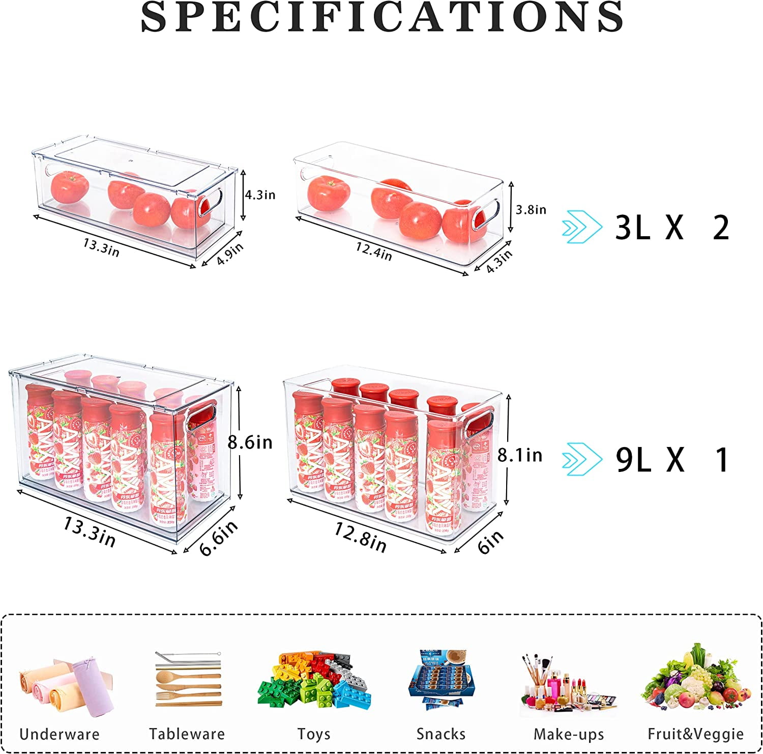 MANO Fridge Drawer Pull Out Stackable Bins with Handle Clear Refrigerator  Drawers Organizer Food Storage Container Box with Dividers Plastic Produce