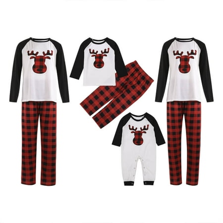 Awdenio Christmas Baby Plaid Deer Print Long Sleeve Tops+Pants Family ...