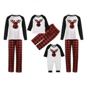 Awdenio Christmas Baby Plaid Deer Print Tops Manches Longues + Pantalons Famille Pyjamas Assortis Ensemble