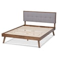 thumbnail image 4 of Baxton Studio Alke Mid-Century Engineered Wood Tufted Platform Bed, King, Light Grey/Walnut, 4 of 10