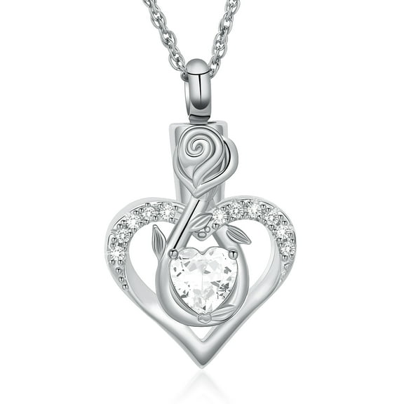 Rose Heart Birthstone Necklace Gifts for Women Mom Grandma, Birthstone Jewelry Heart Cremation Necklace for Ashes