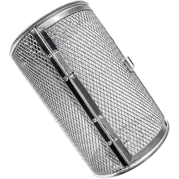 Rotisserie Basket Stainless Steel Grill Roaster Drum Oven Round Rack Cage Heat Resistant 360° Rotating 12X23cm