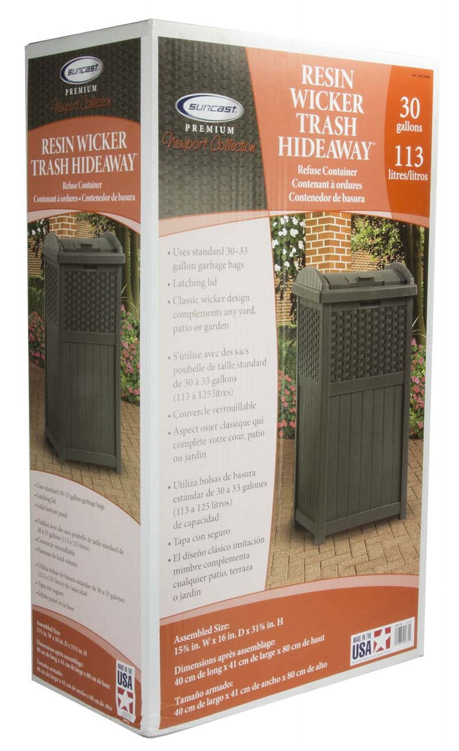 Suncast Trash Hideaway Garbage Container, 33 Gallon, 1 Beige and 1 Brown, 2 Pack
