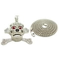 thumbnail image 2 of Stone Stud Hazardous Scared Skull Pendant with 4mm 30" Cuban Chain Necklace in Silver-Tone, 2 of 4