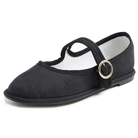 

Feversole Women s Soft Cushion Extra Padded Comfort Round Toe Mary Jane Metal Buckle Fashion Ballet Flats Walking Shoes Black Canvas Size 8.5 M US