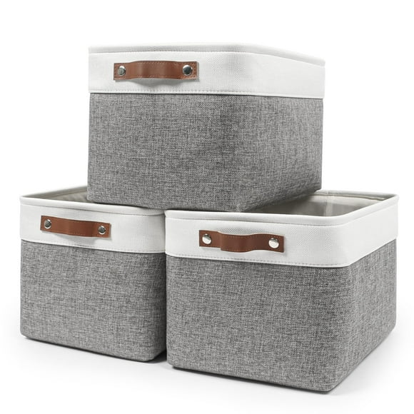 Bidones Bagnizer, cestas grandes de tela, paquete de 3 unidades, 25,5 l, color gris y blanco