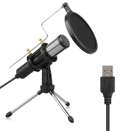 Recording Condenser Microphone, Plug & Play Home Studio USB Computer Microphone with Tripod Stand for Skype, Recordings for YouTube, Google Voice Search,