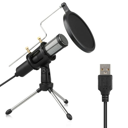 Recording Condenser Microphone, Plug & Play Home Studio USB Computer Microphone with Tripod Stand for Skype, Recordings for YouTube, Google Voice Search, Games