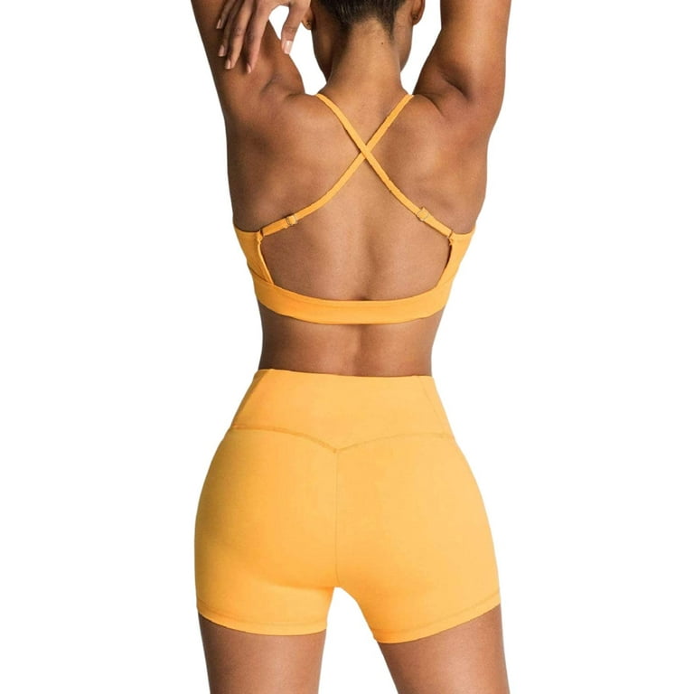 Yellow Lycra Sports Bra and Shorts Set: Women's Workout Clothes for the Gym