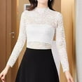 thumbnail image 6 of Sevevn Women's Fashion Solid Color Sexy Slim Lace Rond Neck Flared Sleeves Long Sleeve Shirts White XXXXL Sales Today Clearance, 6 of 8