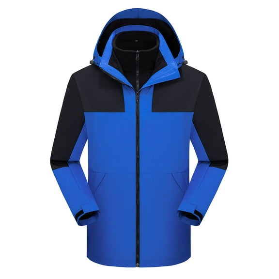 Mens Big & Tall Rain Jackets Plus Size S-4X 3 in 1 Raincoats Removeable Fleece Coats Long Sleeve Zip Up Warm Hiking Jacket with Pockets and Hooded
