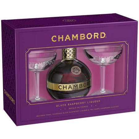 Chambord Black Raspberry Liqueur with Champagne Glasses Gift Set, 3 pc