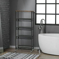 "Slim 7.33"Wide Storage Cart - 5-Tier Narrow Rolling Cart with Wood Top & Handles - for Kitchen, Bathroom & Office