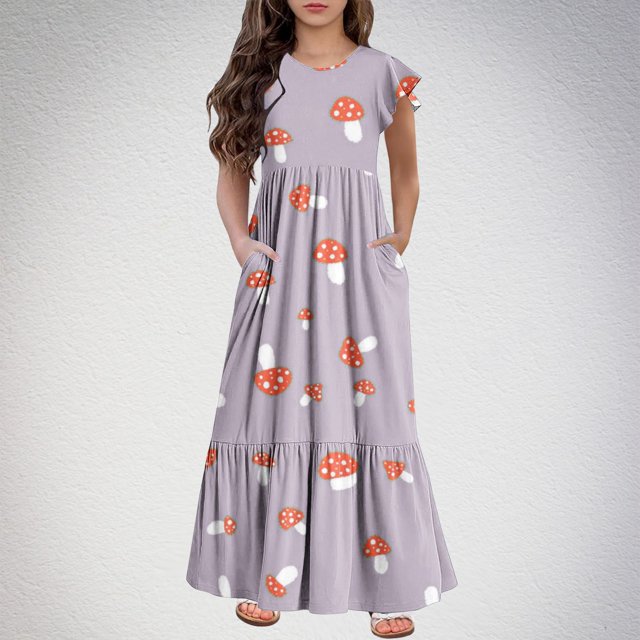 LOVZFMLL Robe à Manches Longues pour Filles Automne Europe et États-Unis Imprimé Citrouille Mignonne Jupe Princesse en Maille