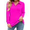 thumbnail image 2 of Womens Shirts Blouse Women's Loose Casual Solid Color V-Neck Long Sleeve Neckline With Pocket Waist Shirt Tops, 2 of 6