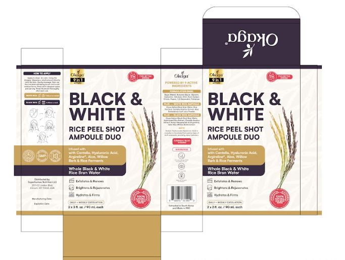Okaga Peel Shot Duo, Black & White Rice Exfoliant Skincare Set for Face, Gentle Daily Glow Peel & Advanced Peel Shot, Removes Dead Skin for a Smooth, Radiant & Brighter Complexion for All Skin Types