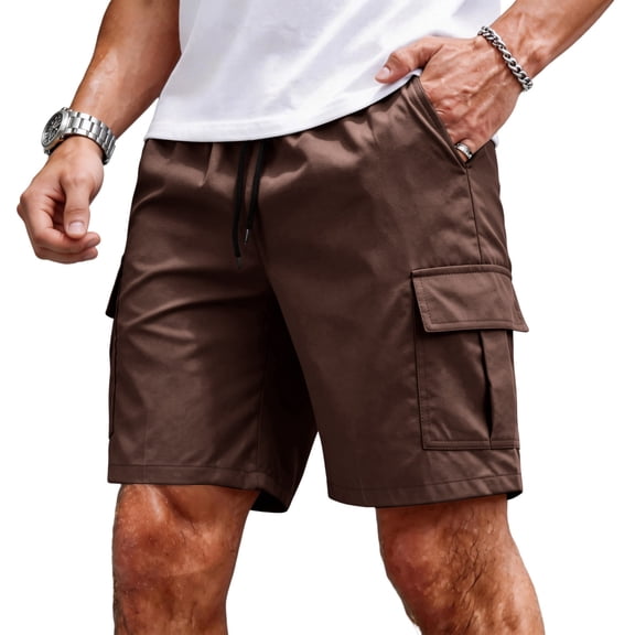 Nestiefly Mens Cargo Cotton Twill Cargo Shorts Drawstring Stretch Elastic Waist Casual Work Short with Pockets Coffee 2XL