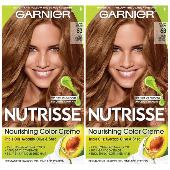 Garnier Hair Color Nutrisse Nourishing Creme, 63 Light Golden Brown (Brown Sugar) Permanent Hair Dye, 2 Count (Packaging May Vary)