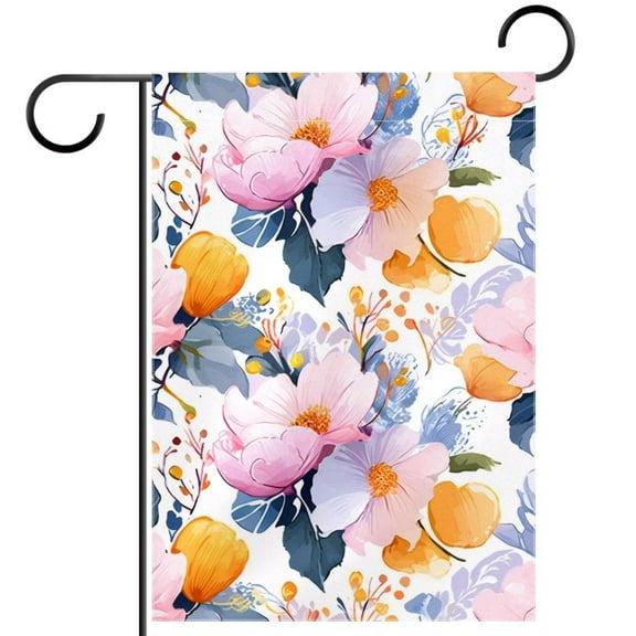 Watercolor Pink Flowers Aesthetic Pattern Garden Flag Double Sided House Flag for Outdoor Home, Personalized All Year Round Yard Decor 12 x 18 Inch