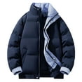 thumbnail image 2 of PiGOGI Men's Winter Jacket Warm Stand Collar Zipper Padded Quilted Coat Long Sleeve Casual Outdoor thermal Windproof Navy 3XL, 2 of 4
