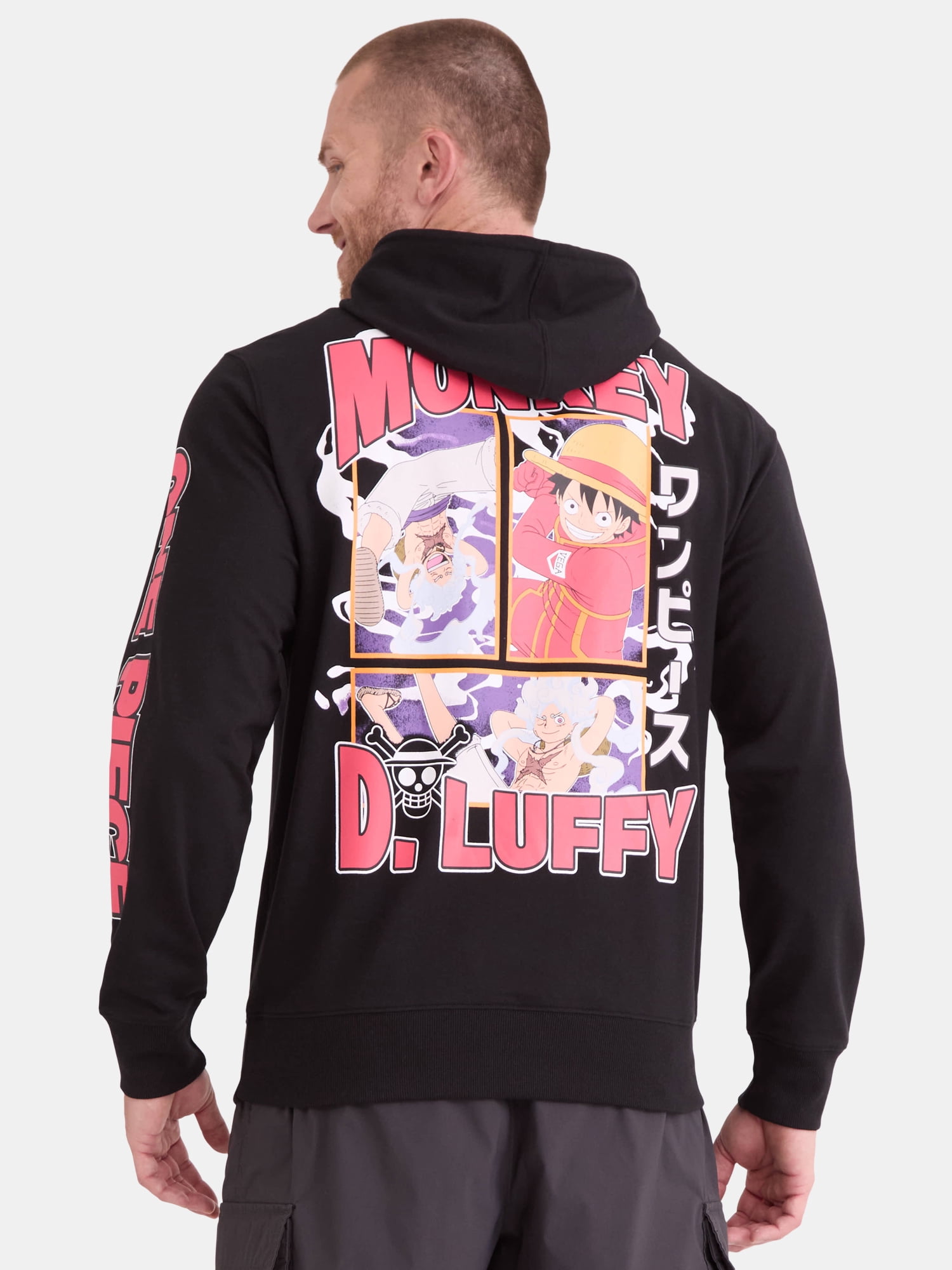 One Piece Men's and Big Men's Front Back Graphic French Terry Hoodie with Long Sleeves, Sizes XS-3XL