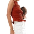thumbnail image 2 of Women Shirred Tank Top Ruffle Sleeveless Tanks Frill Smocked Crew Neck Tops Brown S, 2 of 6