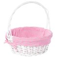 thumbnail image 1 of White Round Willow Gift Basket, with Pink Gingham Liner and Handle - Medium, 1 of 1