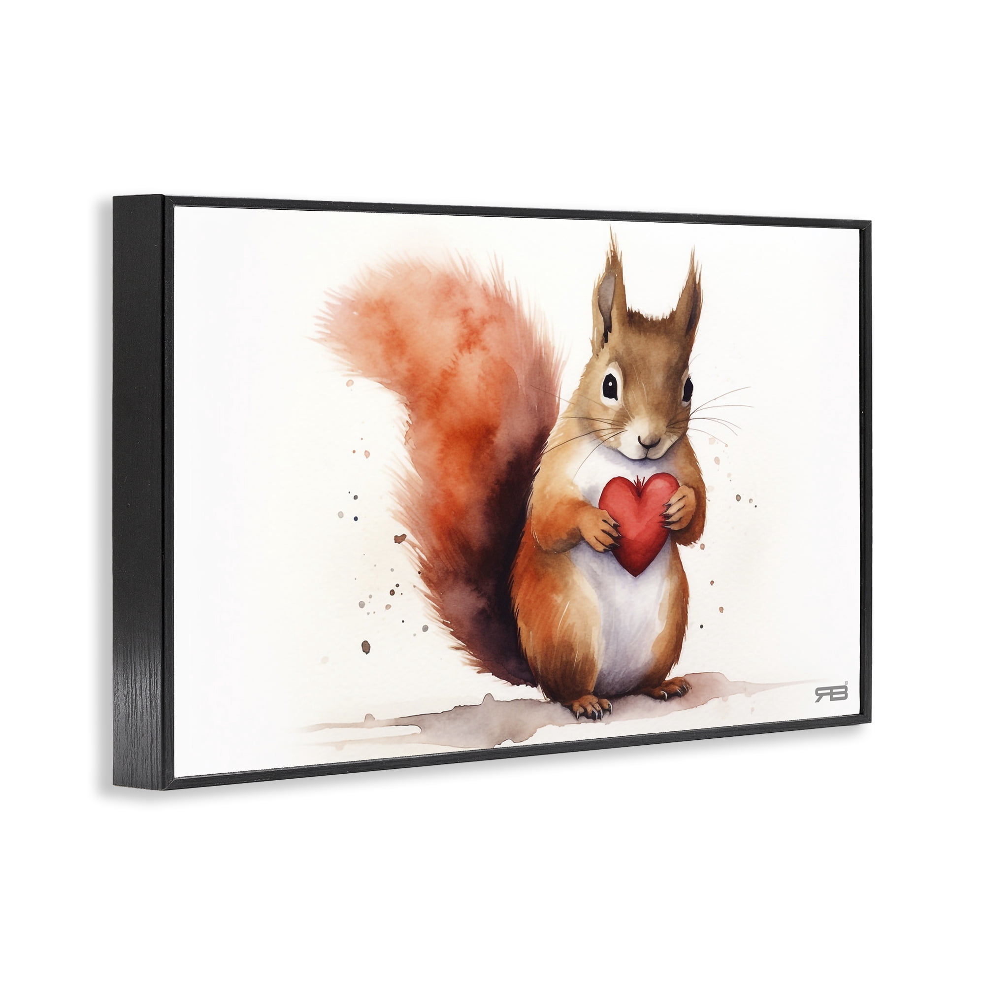 Stupell Industries Squirrel Holding Heart Animals & Insects Painting Black Framed Art Print Wall Art, 18 x 12