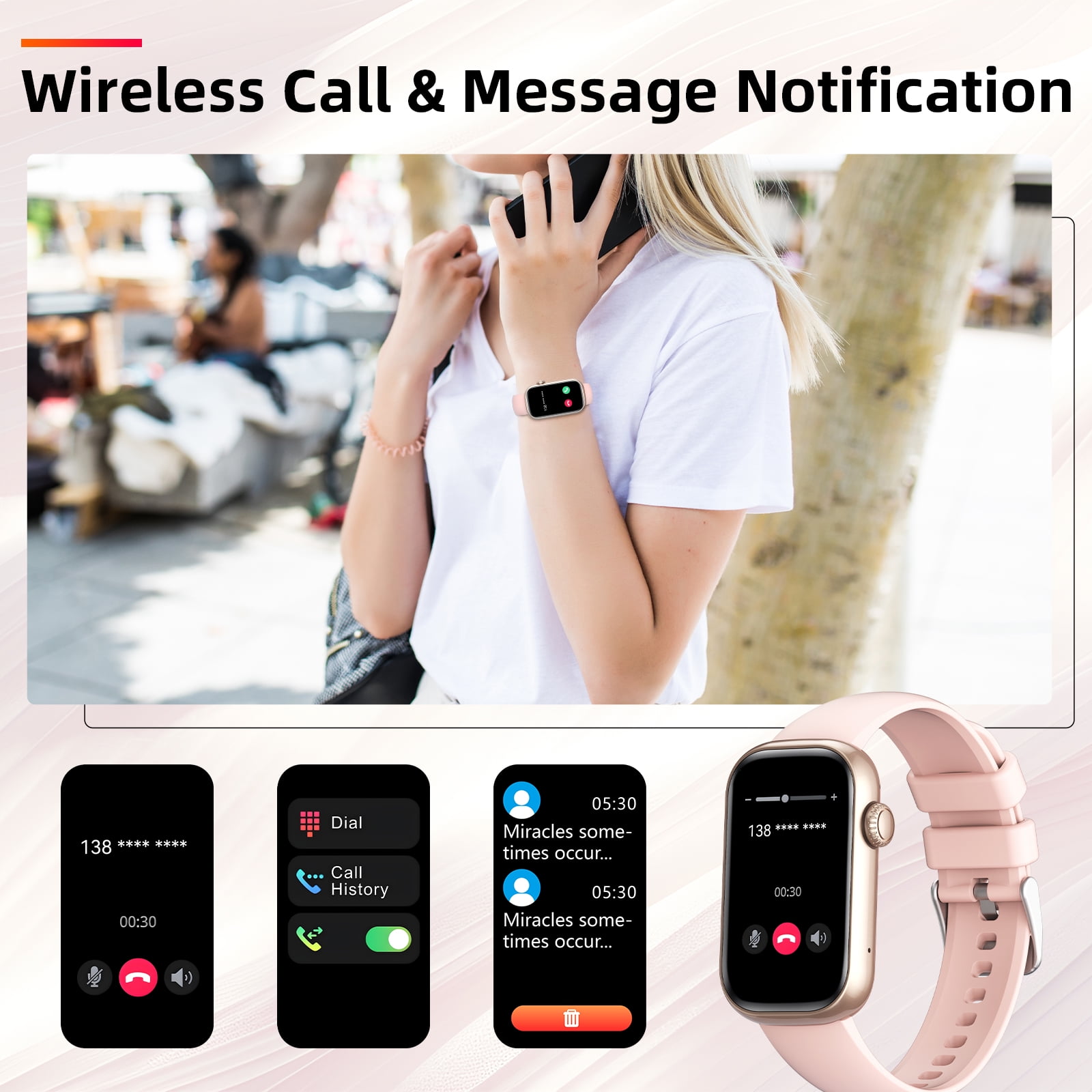 Pakrys QS50 Smart Watch for Women with 1.47” Full Touch Screen Smartwatch with Bluetooth Call 100+ Sports Modes Fitness Tracker with IP68 Waterproof for iOS Android