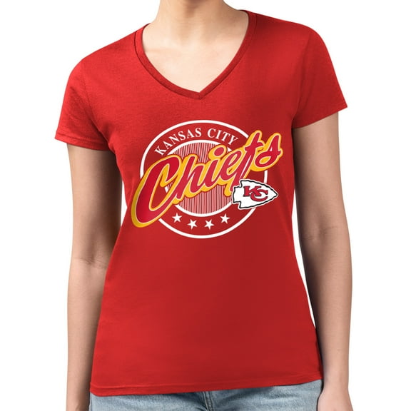 Women's G-III 4Her by Carl Banks  Red Kansas City Chiefs Super-Slim Fit Lightweight Pinstripe Circle V-Neck T-Shirt