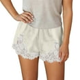 thumbnail image 4 of Letdown Women Silk Lace Shorts Satin Elastic Waist Lace Trim Mini Shorts Silk Patchwork Lounge Pettipants Bottoms Pajama Shorts (Beige, L), 4 of 6