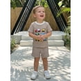 thumbnail image 5 of BemeyourBBs Toddler Baby Boys Summer Clothes Waffle Knit 2 Piece Outfits Excavator Truck Vehicles Embroidery Short Sleeve T Shirt Tops and Pockets Shorts Set, 5 of 9