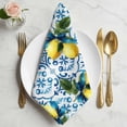 thumbnail image 2 of Summer Lemon Cloth Napkins, Yellow Green Botanical Blue and White Porcelain Washable and Reusable Dinner Napkins Set of 6, Table Napkin for Kitchen Party Birthday Wedding Hotel Housewarming 20"x20", 2 of 9