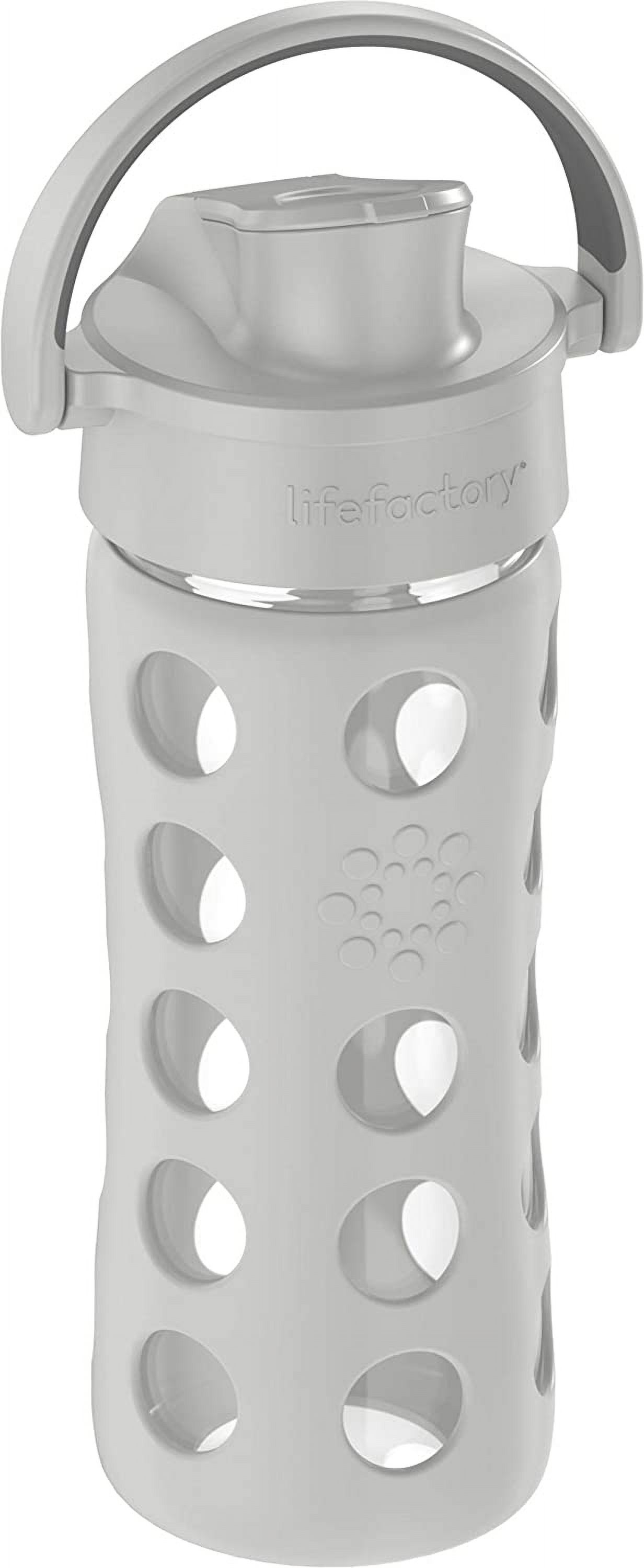 12-Ounce Glass Water Bottle with Active Flip Cap and Protective Silicone Sleeve, Stone Gray
